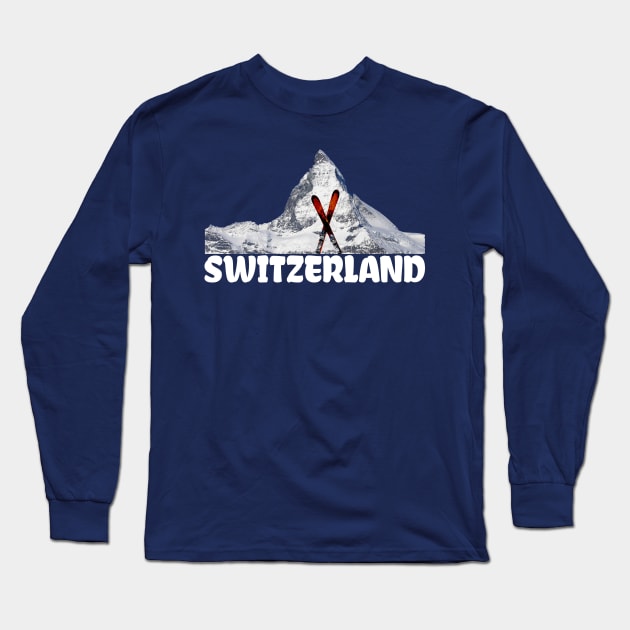 Ski Matterhorn Switzerland Mountaineer Snow Lovers Long Sleeve T-Shirt by peter2art